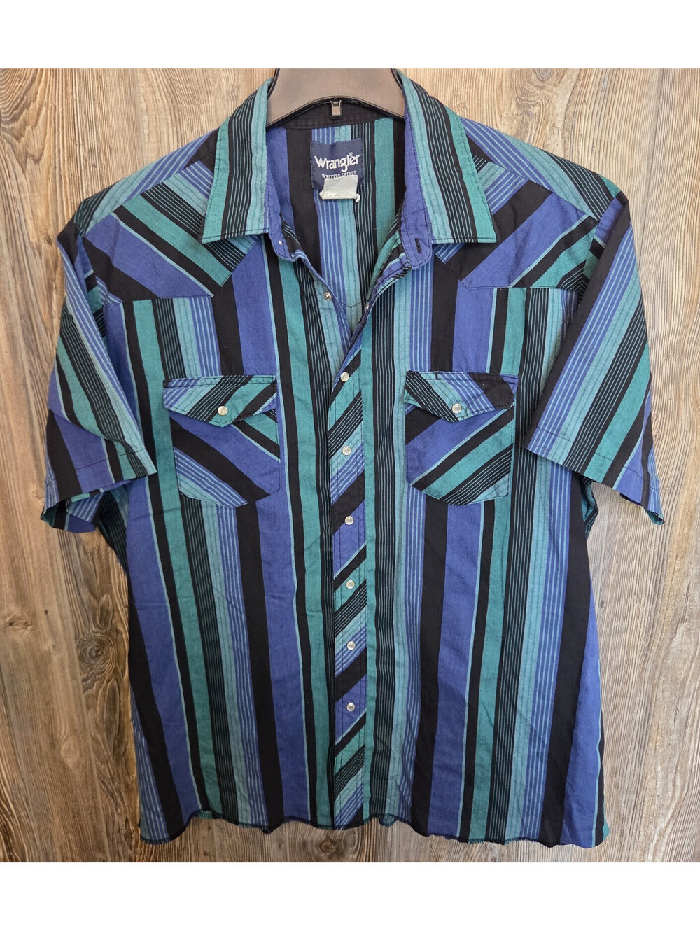 Wrangler Western Shirt Mens Size 2XL Tall Long Sleeve Snap Blue Green Striped